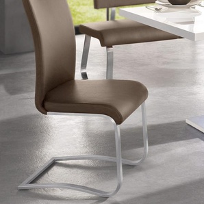 Freischwinger MCA FURNITURE Arco Stühle Gr. B/H/T: 43 cm x 103 cm x 52 cm, 2 St., Leder uni, Set + Edelstahl, braun (cappuccino, edelstahl gebürstet) Freischwinger Stuhl mit Echtlederbezug, belastbar bis 130 Kg