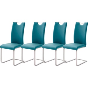 Freischwinger MCA FURNITURE Paulo Stühle Gr. B/H/T: 42 cm x 103 cm x 55 cm, 4er Set, Kunstleder Lederoptik, Edelstahl, blau (petrol, edelstahl gebürstet) Freischwinger Stühle Stuhl belastbar bis 120 kg