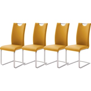 Freischwinger MCA FURNITURE Paulo Stühle Gr. B/H/T: 42 cm x 103 cm x 55 cm, 4er Set, Kunstleder Lederoptik, Edelstahl, gelb (curry, edelstahl gebürstet) Freischwinger Stühle Stuhl belastbar bis 120 kg