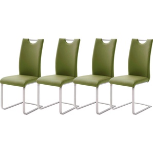Freischwinger MCA FURNITURE Paulo Stühle Gr. B/H/T: 42 cm x 103 cm x 55 cm, 4er Set, Kunstleder Lederoptik, Edelstahl, grün (olive, edelstahl gebürstet) Freischwinger Stuhl belastbar bis 120 kg