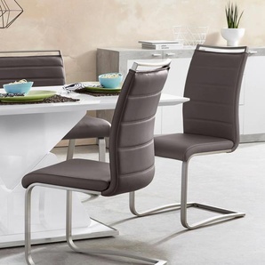 Freischwinger MCA FURNITURE Pescara Stühle Gr. B/H/T: 42 cm x 102 cm x 56 cm, 2 St., Kunstleder Lederoptik, Set + Edelstahl, braun (braun, edelstahl gebürstet) Freischwinger Stühle Stuhl belastbar bis 120 Kg