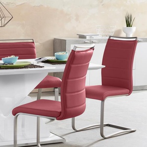 Freischwinger MCA FURNITURE Pescara Stühle Gr. B/H/T: 42 cm x 102 cm x 56 cm, 2 St., Kunstleder Lederoptik, Set + Edelstahl, rot (bordeaux, edelstahl gebürstet) Freischwinger Stuhl belastbar bis 120 Kg