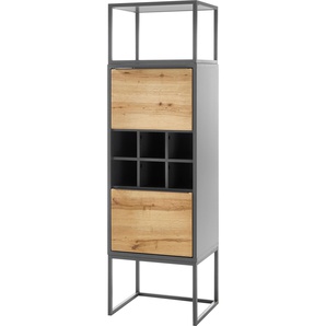 Hochkommode MCA FURNITURE Asmara Sideboards Gr. B/H/T: 50 cm x 165 cm x 40 cm, grau Hochschrank mit Front in Eiche furnier, Gestell Metall Grau
