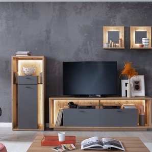 MCA furniture Lowboard Lizzano, TV Möbel für TV bis 80 Zoll mit 3D Rückwand, wahlweise mit Beleuchtung