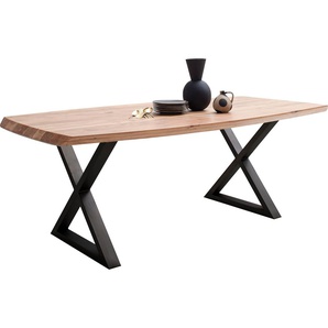 Esstisch MCA LIVING Tiberias Tische Gr. B/H/T: 200 cm x 77 cm x 100 cm, Tischplatte Natur lackiert, beige (natur lackiert, anthrazit natur lackiert) Esstisch Holz-Esstische Küchentisch Rechteckige Esstische Massivholztisch in Bootsform mit Schweizer