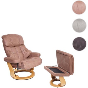 MCA Relaxsessel Calgary XXL, TV-Sessel Hocker, 180kg belastbar Stoff/Textil ~ braun, Gestell naturbr 75589