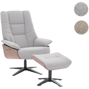 MCA Relaxsessel + Hocker HWC-N57, Fernsehsessel Liegesessel, Bouclé Stoff Holz ~ Variantenangebot 107242