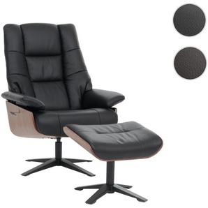 MCA Relaxsessel + Hocker HWC-N57, Fernsehsessel Liegesessel, Holz Echtleder ~ Variantenangebot 107240
