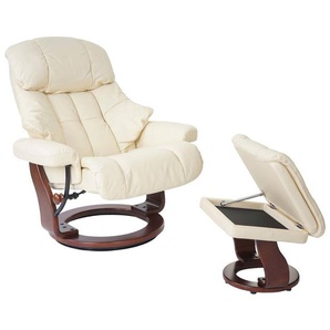 Mca Relaxsessel Windsor xxl, TV-Sessel Hocker, Echtleder 180kg belastbar creme, Walnuss-Optik