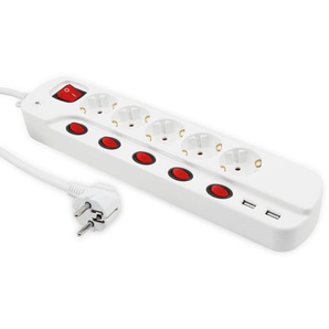 MCPOWER Steckdosenleiste, 5-fach, 2xUSB, Einzelschaltung, 1,5 m Zuleitung, weiß 1300444