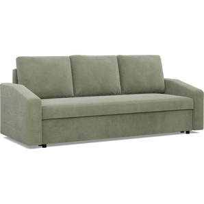 Mebligo Sofa mit Schlaffunktion NEO, Wohnzimmer Couch 3-Sitzer 220x92cm, Cord Grün