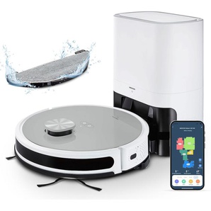 MEDION Nass-Trocken-Saugroboter Saug- und Wischroboter mit Absaugstation (X21 SW) Saugroboter App Steuerung und automatische Entleerung weiß (weiß, silber) Saugroboter Bestseller