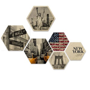 Mehrteilige Bilder WALL-ART New York Collage Stadt Holzdeko Gr. B/H/T: 180 cm x 1 cm x 30 cm, 6 St., bunt (mehrfarbig) Mehrteilige Bilder Holzschild Collage