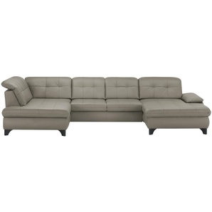 Lounge Collection Wohnlandschaft Leder  Jona ¦ grau ¦ Maße (cm): B: 368 H: 100 T: 194.0