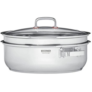 Meisterkoch Bräter mit Glasdeckel  3-teilig  FOCUS ¦ silber ¦ Edelstahl ¦ Maße (cm): B: 25,4 H: 12,5