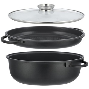 Meisterkoch Bräter oval  3-teilig  GUSTUS ¦ schwarz ¦ Aluminium-Guss ¦ Maße (cm): B: 28 H: 13,4