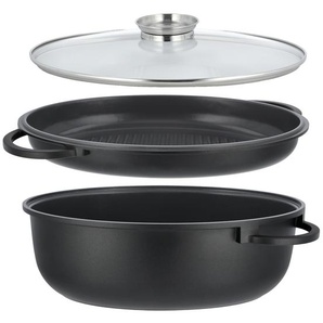 Meisterkoch Bräter oval, 3-teilig  GUSTUS ¦ schwarz ¦ Aluminium-Guss ¦ Maße (cm): B: 28 H: 13,4