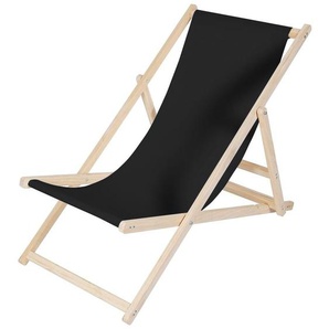 Melko Strandliege Liegestuhl Gartenliege Klappbar Sonnenliege Holz Faltbar Schwarz Outdoor-Möbel Erholung Terrasse verstellbare Rückenlehne Armlehnen