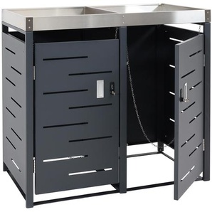 Mendler 2er-Mülltonnenverkleidung HWC-H40b, Mülltonnenbox, Pflanzkasten Edelstahl-Metall-Kombi 39kg 110x115x 99043+99044