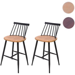 Mendler 2er-Set Barhocker HWC-G69, Tresenhocker Barstuhl, Massivholz Retro Design Metall Fußablage Gastronom 71875
