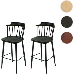 Mendler 2er-Set Barhocker HWC-G69b, Tresenhocker Barstuhl, Massivholz Retro Design Metall Fußablage Gastrono 82045