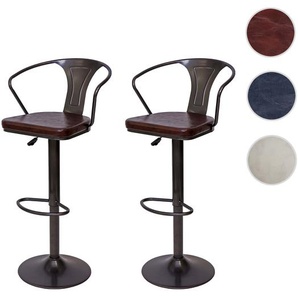 Mendler 2er-Set Barhocker HWC-H10b, höhenverstellbar mit Armlehne, Tresenhocker Barstuhl Industrial drehbar 72443