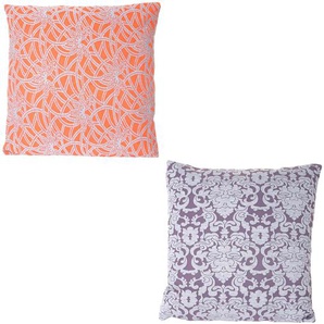 Mendler 2er Set Deko-Kissen Barock + Blumen, Sofakissen Zierkissen mit Füllung 45x45cm ~ Variantenangebot 51874+51880
