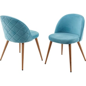 Mendler 2er-Set Esszimmerstuhl HWC-D53, Stuhl Küchenstuhl Retro 50er Jahre Design, Samt türkis 63099