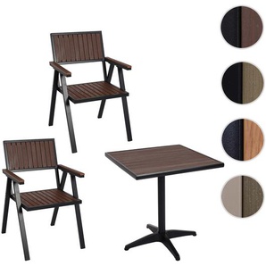 Mendler 2er-Set Gartenstuhl+Gartentisch HWC-J95, Stuhl Tisch, Gastro Outdoor-Beschichtung, Alu Holzoptik ~ V 84857+84861