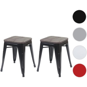 Mendler 2er-Set Hocker HWC-A73 inkl. Holz-Sitzfläche, Metallhocker Sitzhocker, Metall Industriedesign stapel 70397