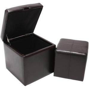 Mendler 2er Set Hocker Sitzwürfel Sitzhocker Aufbewahrungsbox Onex, LEDER, 45x44x44cm MVG-zertifiziert ~ Var 7944+9308