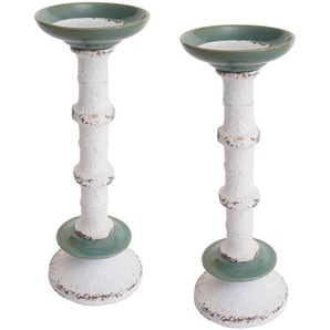 Mendler 2er-Set Kerzenständer HWC-N35, Kerzenhalter Kerzensäule, Shabby-Look Vintage Metall Keramik Höhe 36c 106175