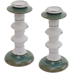 Mendler 2er-Set Kerzenständer HWC-N36, Kerzenhalter Kerzensäule, Shabby-Look Vintage Metall Keramik Höhe 25c 106176