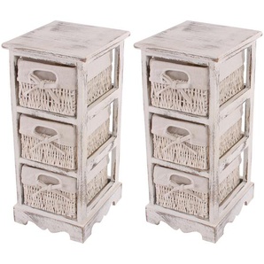 Mendler 2er-Set Regal Kommode mit 3 Korbschubladen 58x25x28cm, Shabby-Look, Vintage ~ Variantenangebot 30436