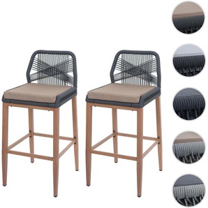 Mendler 2er-Set Rope-Barhocker HWC-O21, Outdoor Sitzpolster Seilgeflecht Metall Holz-Optik ~ Variantenangebo 110982
