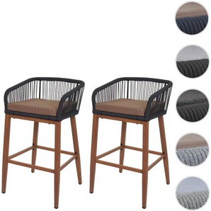 Mendler 2er-Set Rope-Barhocker HWC-O22, Outdoor Sitzpolster Seilgeflecht Metall Holz-Optik ~ Variantenangebo 111000