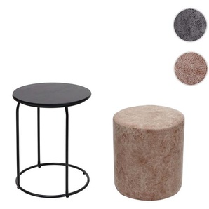 Mendler 2er-Set Sitzhocker und Beistelltisch HWC-K48, Kaffeetisch Tisch Hocker, MVG-zertifiziert MDF Metall 94411