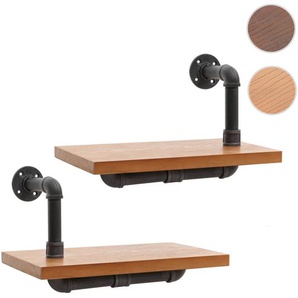 Mendler 2er-Set Wandregal HWC-N29, Hängeregal Regal Bücherregal, 3D-Struktur Industrial Stahl Massiv-Holz 29 106078