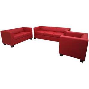 Mendler 3-2-1 Sofagarnitur Couchgarnitur Loungesofa Lille, Leder ~ Variantenangebot 22420
