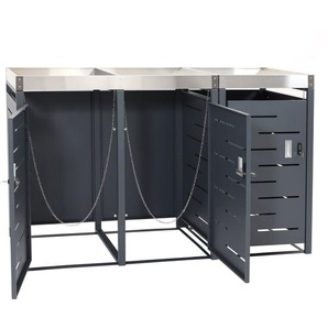 Mendler 3er-Mülltonnenverkleidung HWC-H40b, Mülltonnenbox, Pflanzkasten Edelstahl-Metall-Kombi 63kg 110x175x 99042+99043+99044