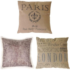 Mendler 3er Set Deko-Kissen London + Paris + Wildlederimitat, Sofakissen Zierkissen mit Füllung 45x45cm ~ Va 51881+51884+51885