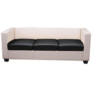 Mendler 3er Sofa Couch Loungesofa Lille, Kunstleder creme/schwarz 14211+14248+14247
