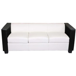 Mendler 3er Sofa Couch Loungesofa Lille, Kunstleder/Leder weiß/schwarz 17633+17384+17385