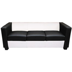 Mendler 3er Sofa Couch Loungesofa Lille, Leder/Kunstleder schwarz/weiß 17633+17384+17635