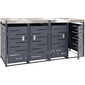 Mendler 4er-Mülltonnenverkleidung HWC-H40b, Mülltonnenbox, Pflanzkasten Edelstahl-Metall-Kombi 78kg 110x230x 2x99043+2x99044