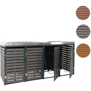 Mendler 4er Mülltonnenverkleidung HWC-K14, Mülltonnenbox mit Pflanzkasten, 124x265x84cm WPC Edelstahl 132kg 87619+87620+87621