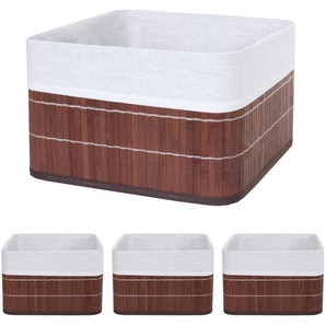 Mendler 4er-Set Aufbewahrungskorb HWC-C21, Korb Aufbewahrungsbox Ordnungsbox Sortierbox Regalkorb, Bambus br 4x61223
