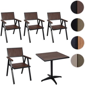 Mendler 4er-Set Gartenstuhl+Gartentisch HWC-J95, Stuhl Tisch, Gastro Outdoor-Beschichtung, Alu Holzoptik ~ V 2x84857+84861