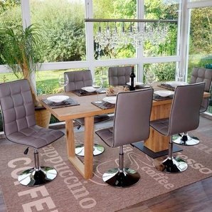 Mendler 6er-Set Esszimmerstuhl HWC-C41, Stuhl Küchenstuhl, höhenverstellbar drehbar, Kunstleder - taupe-grau 48451a