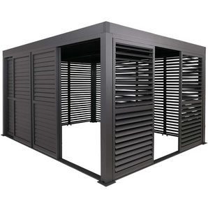 Mendler Alu Pergola HWC-L46, Pavillon Terrassenüberdachung, 7x Lamellenpaneel 7x Schiebetüren, 11cm-Gestell, 164995